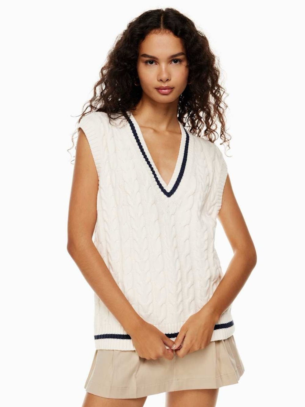 Aritzia Sunday Best Winston Cable-Knit V-Neck Vest Blush Pink Size Med Oversize - Picture 14 of 15